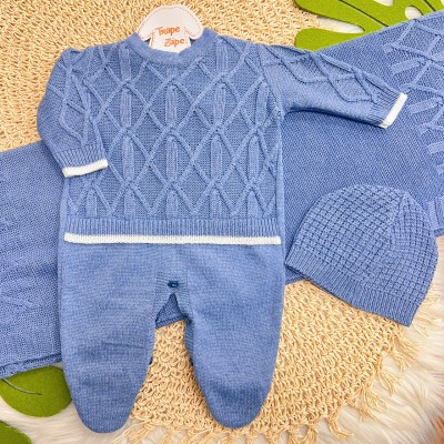 Saída de Maternidade Thomas - Azul Jeans e Branco